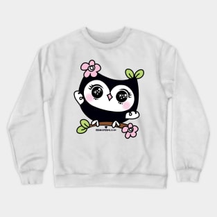 cute kawaii owl art on the tree branch Crewneck Sweatshirt